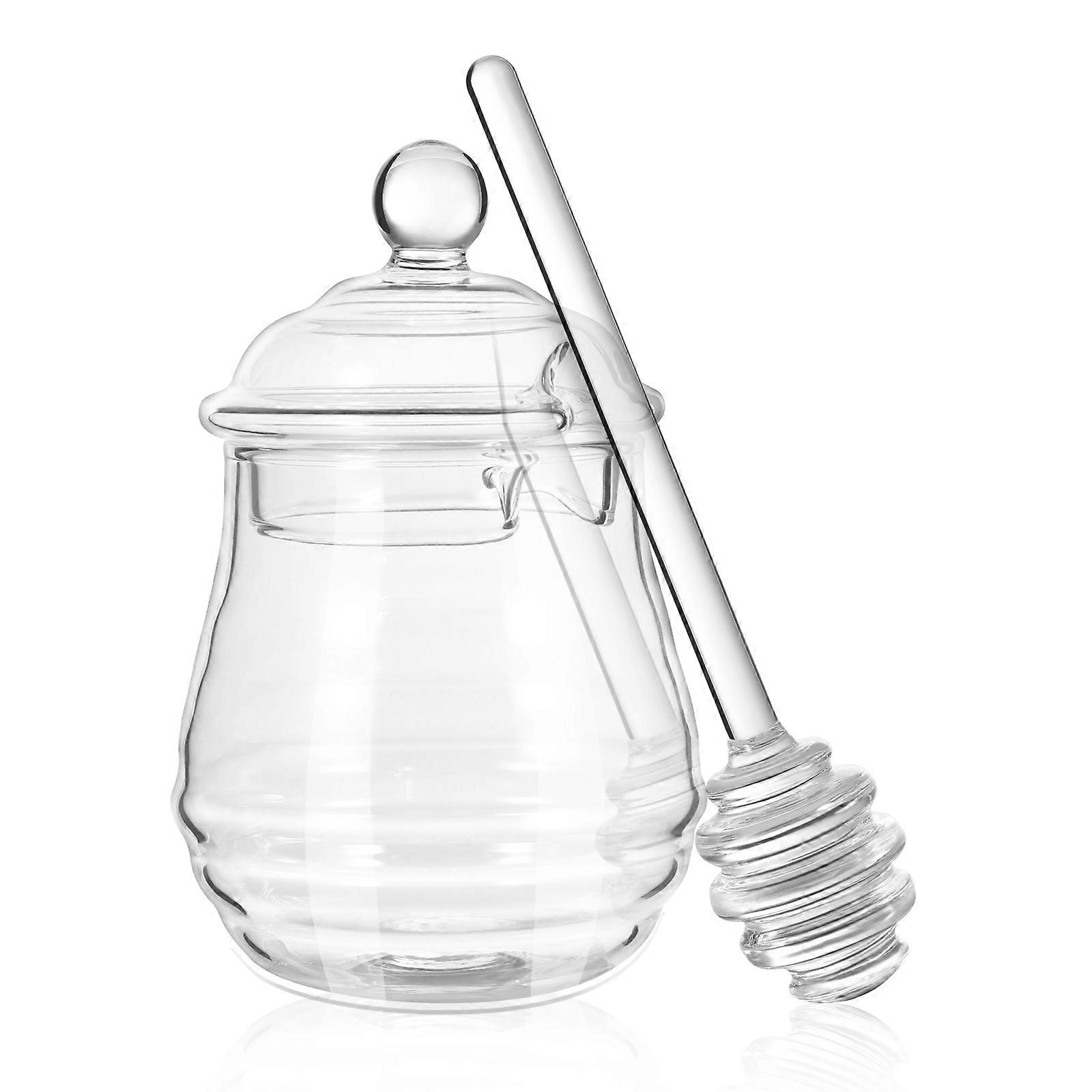 BESTONZON 250ml Honey Jar with Dipper and Lid Transparent Glass Container for Home Kitchen