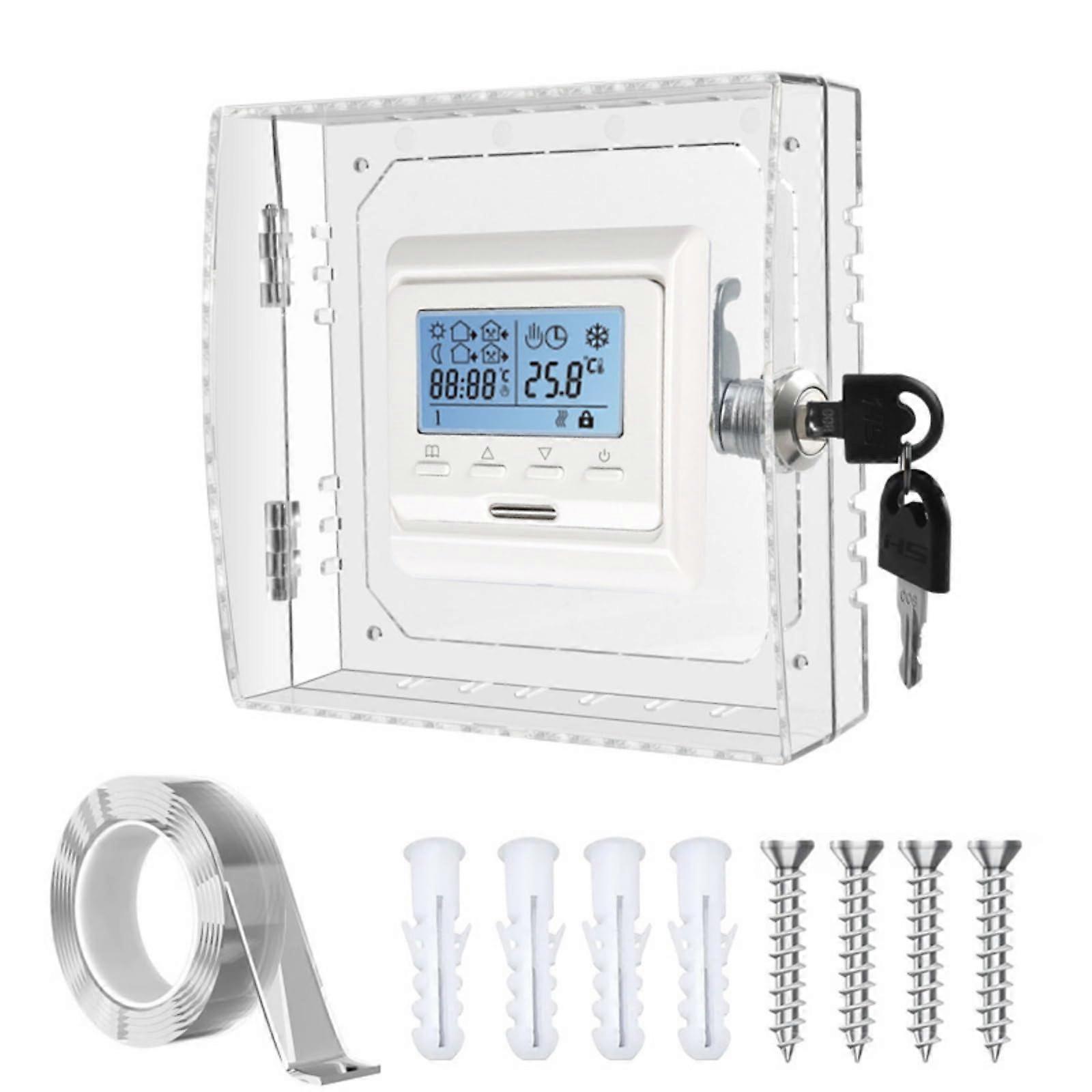 Thermostatic Cover - Lockable Acrylic Protection Box for Thermostats, Transparent Design, 2 Keys & Screws Included