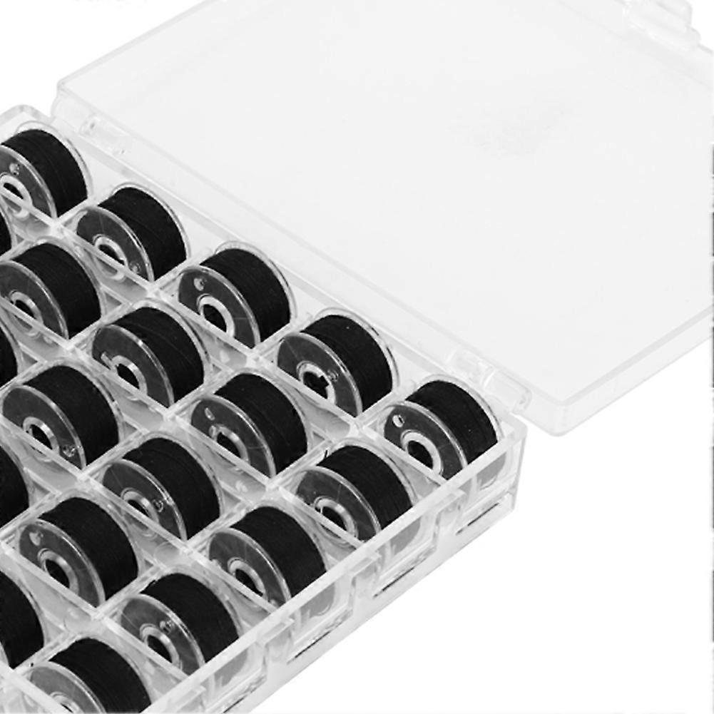25Pcs Bobbin Set Black with Threads Case Boxed Pre‑Wound Bobbins Sewing Accessories