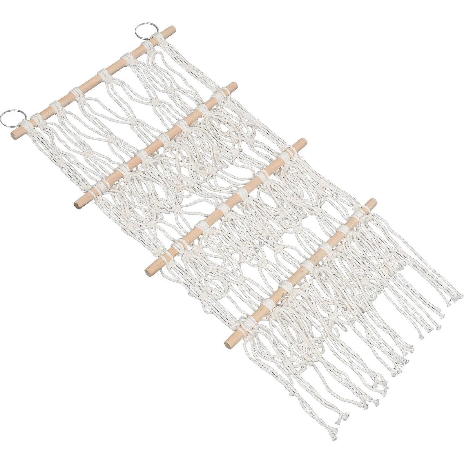 Multi-Functional Plush Toy Storage Hammock Net Organizer For Nursery Playroom Beige Cotton Rope Wooden Rod 1Set