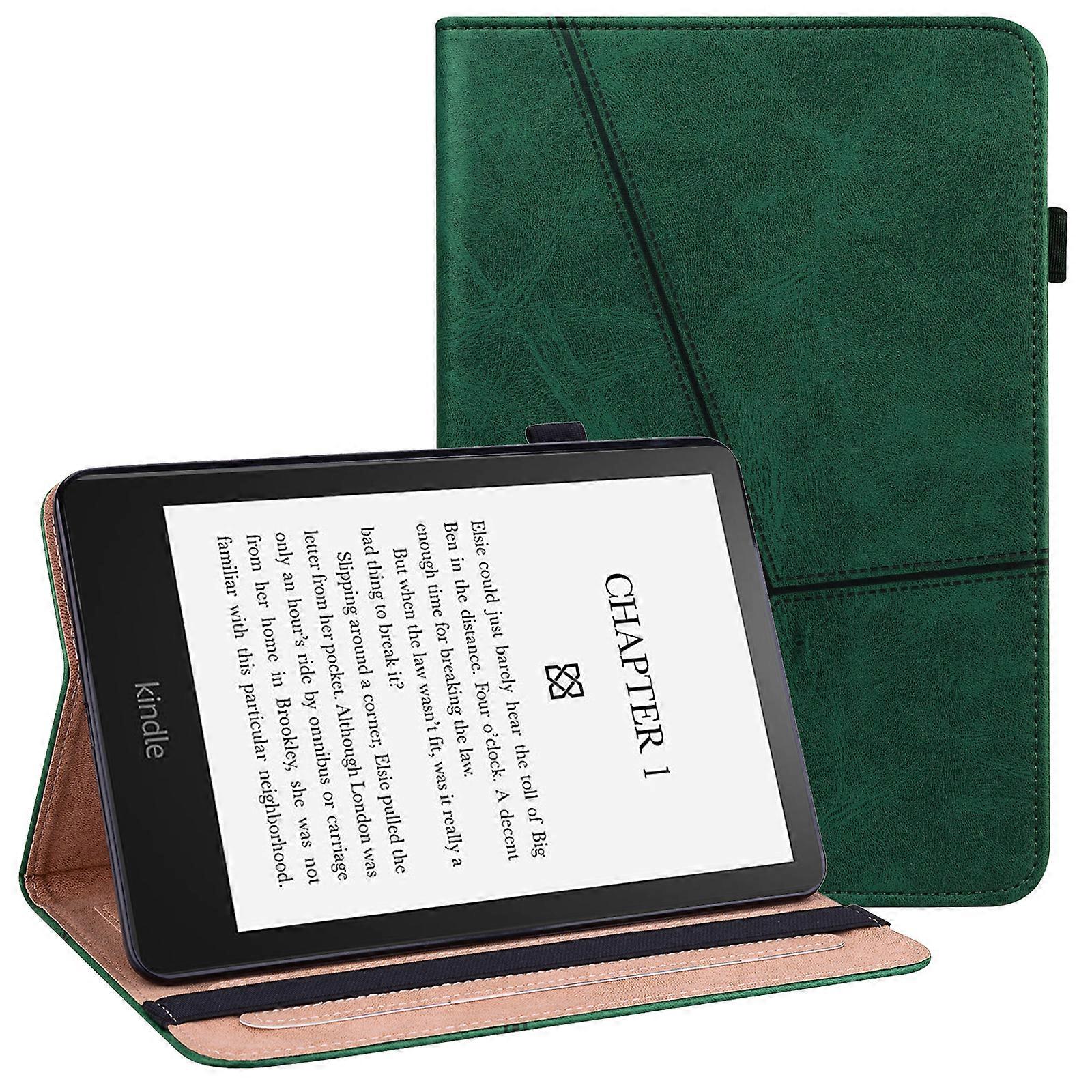 TKdaddy ل Amazon Kindle Paperwhite (2024) غطاء مطبوع من جلد البولي يوريثان مع شريط مطاطي أخضر