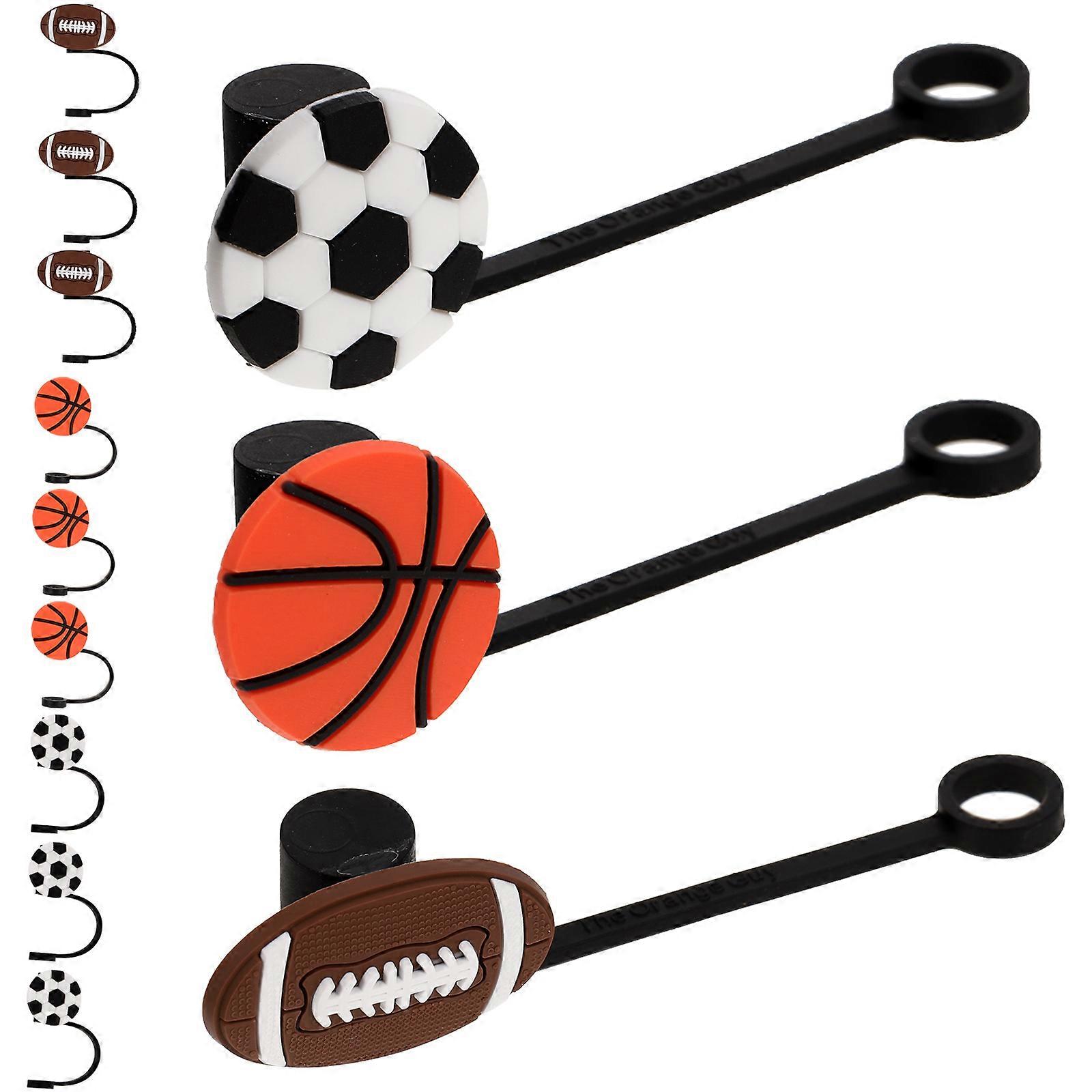 Cute Sports Ball Shape Straw Cover for Home Use Assorted ColorReusable and Dishwasher Safe 12 Pieces