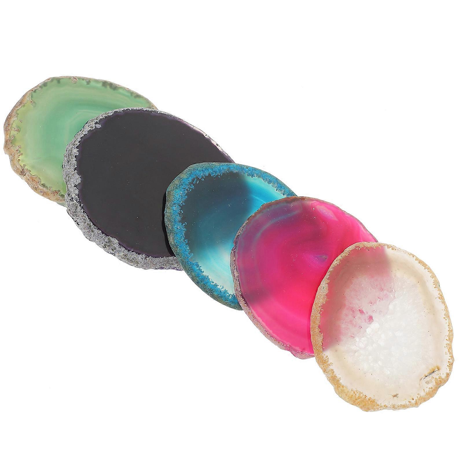 Delicate Agate Coaster Set 5Pcs Protect Your Table Assorted Color Round Home Decorative Accessory
