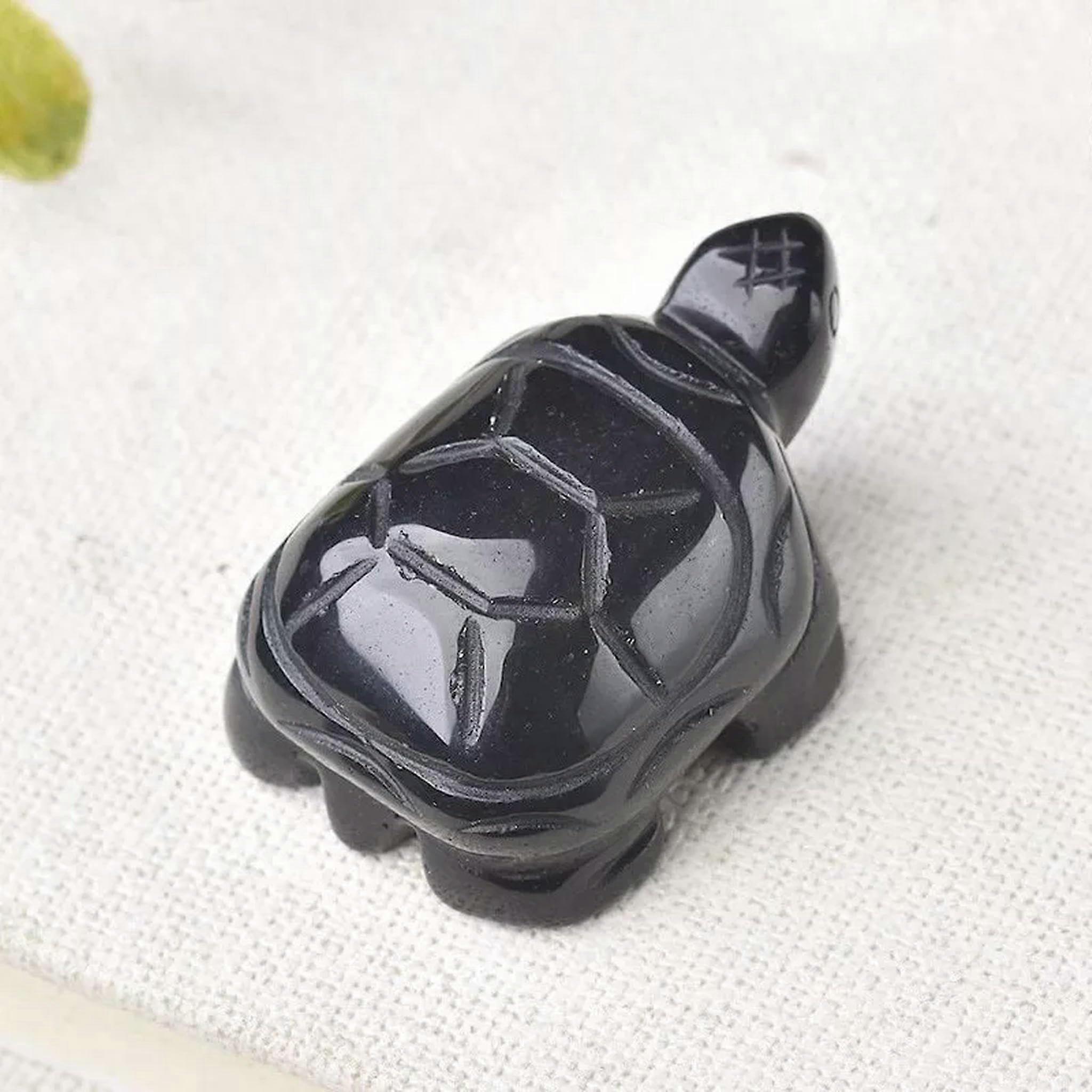 Natural Quartz Black Obsidian Turtle Crystal Hand-Carved Gemstone Durable Figurine