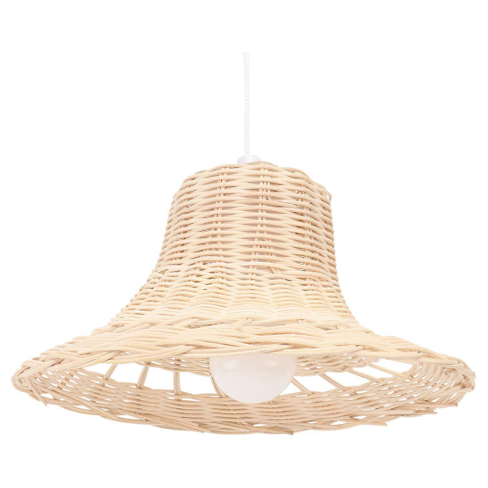 Rattan Pendant Lamp Shade Lighting Accessory Khaki Color Round Light Diffusion 1Set
