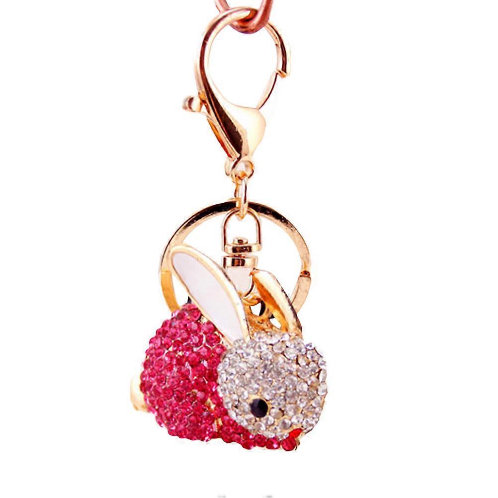 Pink Cartoon Rabbit keychain with Diamond Pendant for Hanging Alloy Material Strong and Durable 2.5 Inches