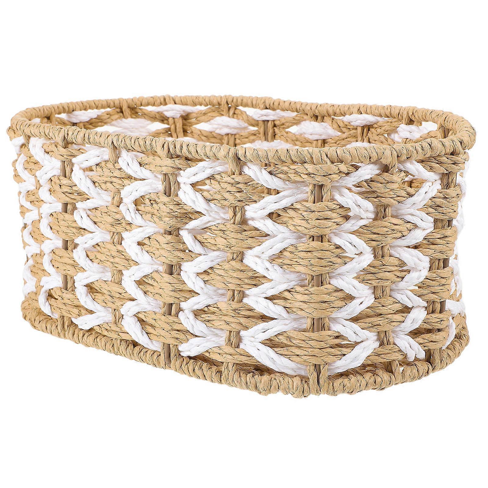 Handwoven Storage Basket Made Of Paper Rope For Living Room Use 27.5x18x12cm Elegant Design 1Pack