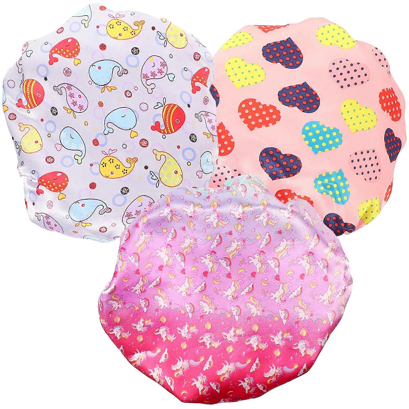 Children's Shower Cap 3Pack Ideal For Bathing Kids Satin Hat With Waterproof Material Support Multi Color Design