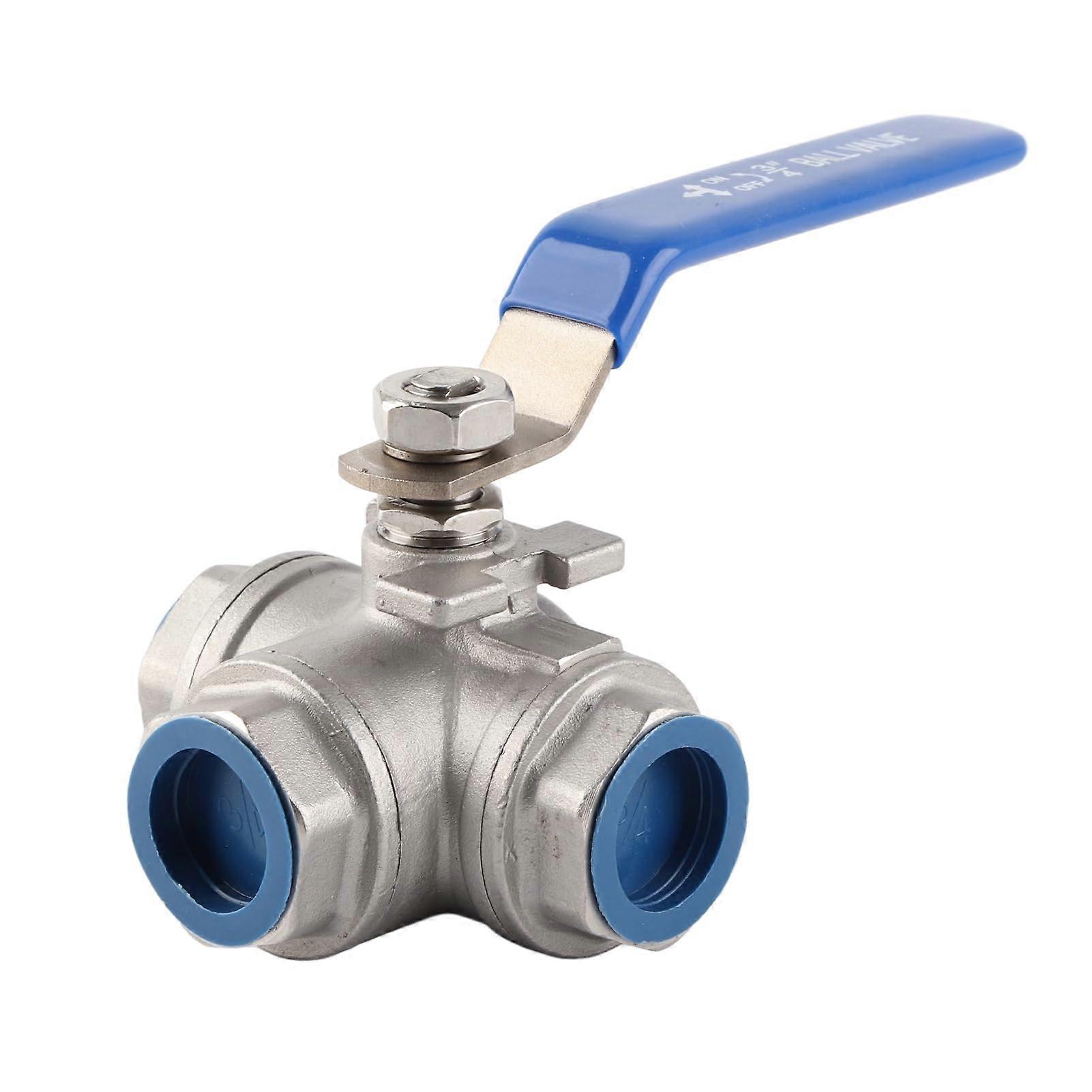 3way ball valve made of stainless steel SUS304, threeway Ttype internal thread, 3/4 inch DN20, with locking handle