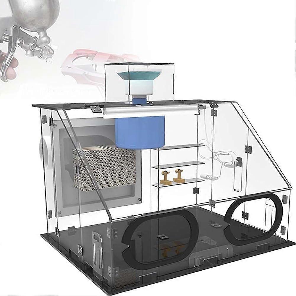 Portable Airbrush Spray Booth with LED Lights Exhaust Hose Transparent Airtight Paint Cabinet 40W Fan for Airbrush Art and Model Painting
