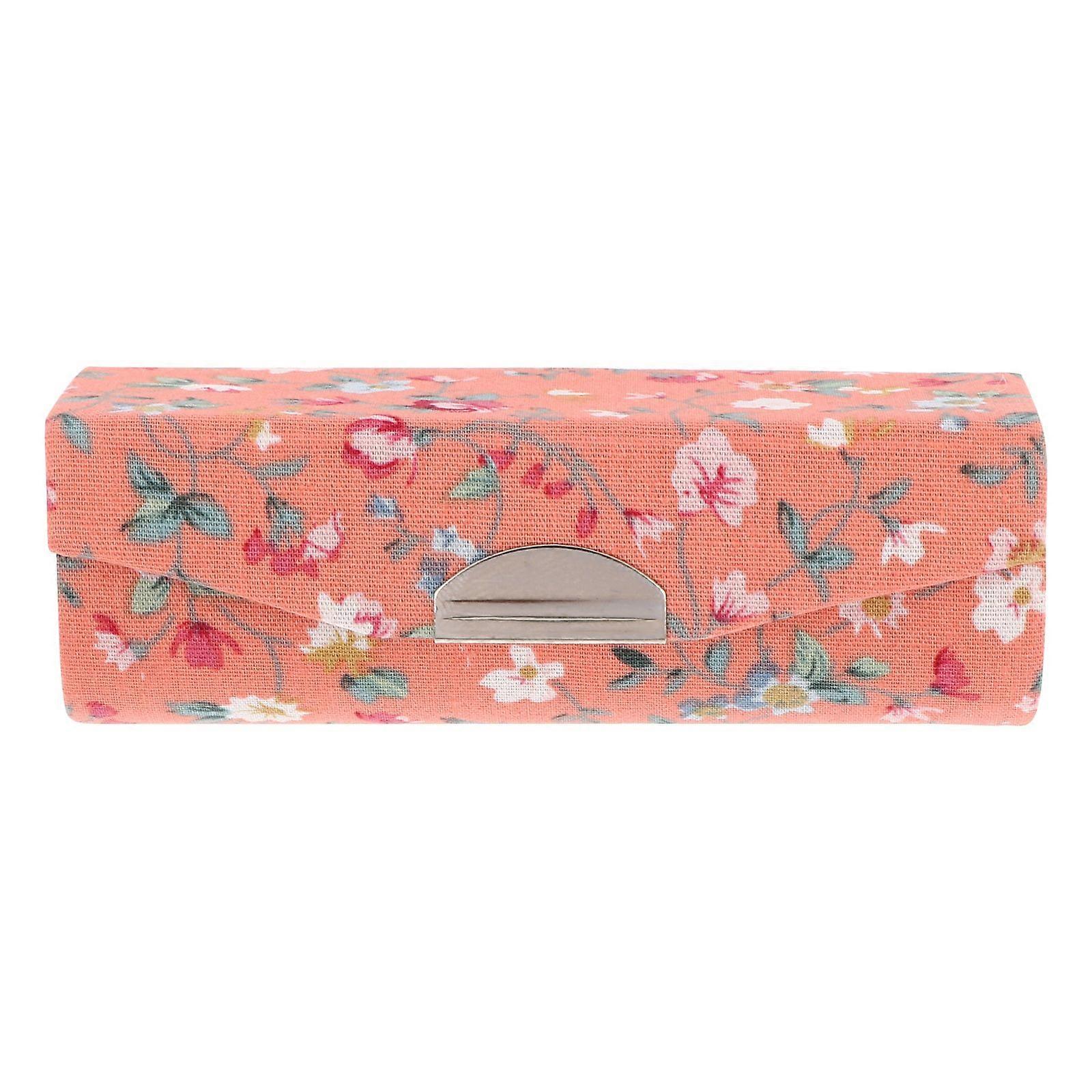 Women Lipstick Case Retro Embroidered Flower Pattern Storage Box with Mirror