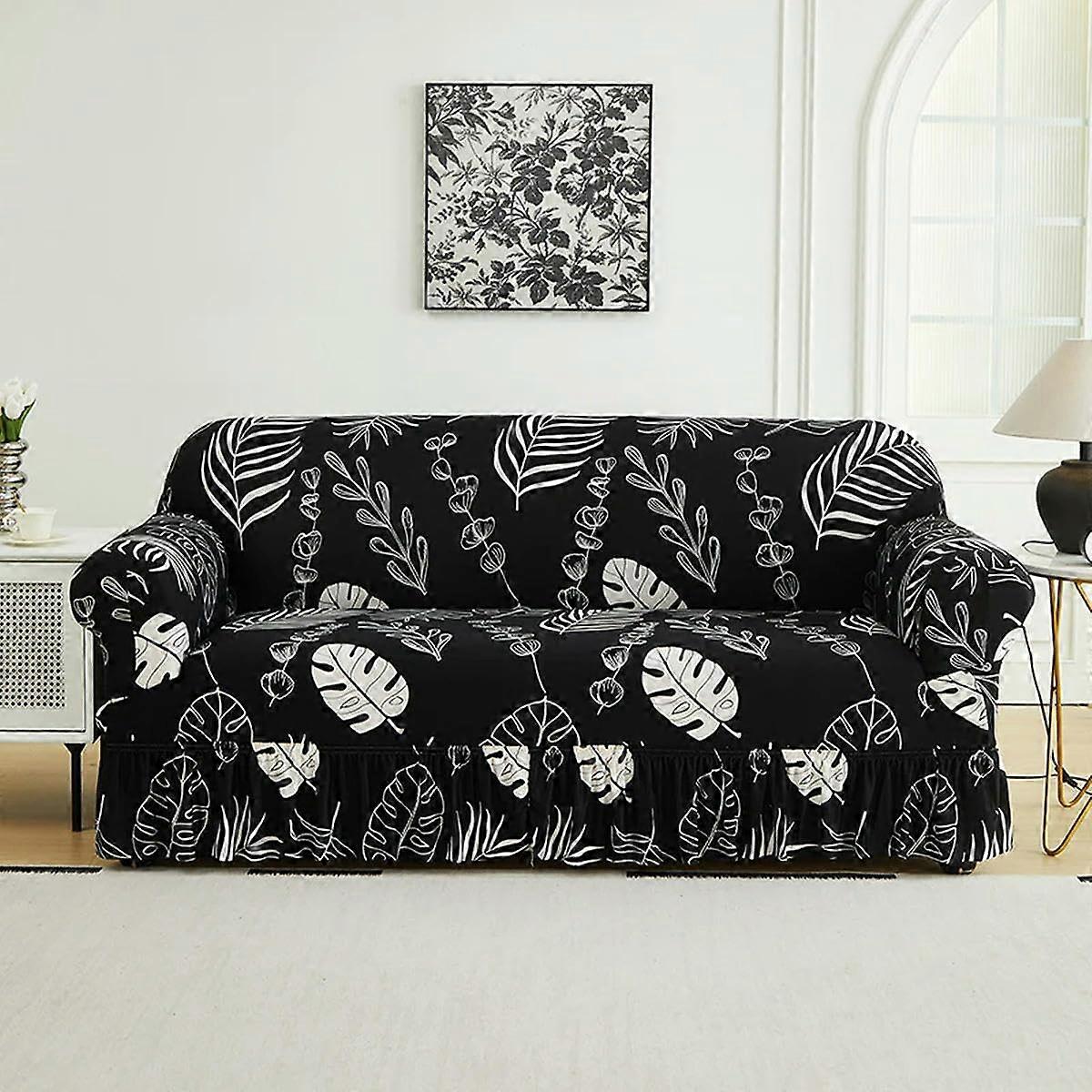 Sofa Cover Elastic With Skirt Full Coverage For 1 Seater Printed Design In Multiple Colors