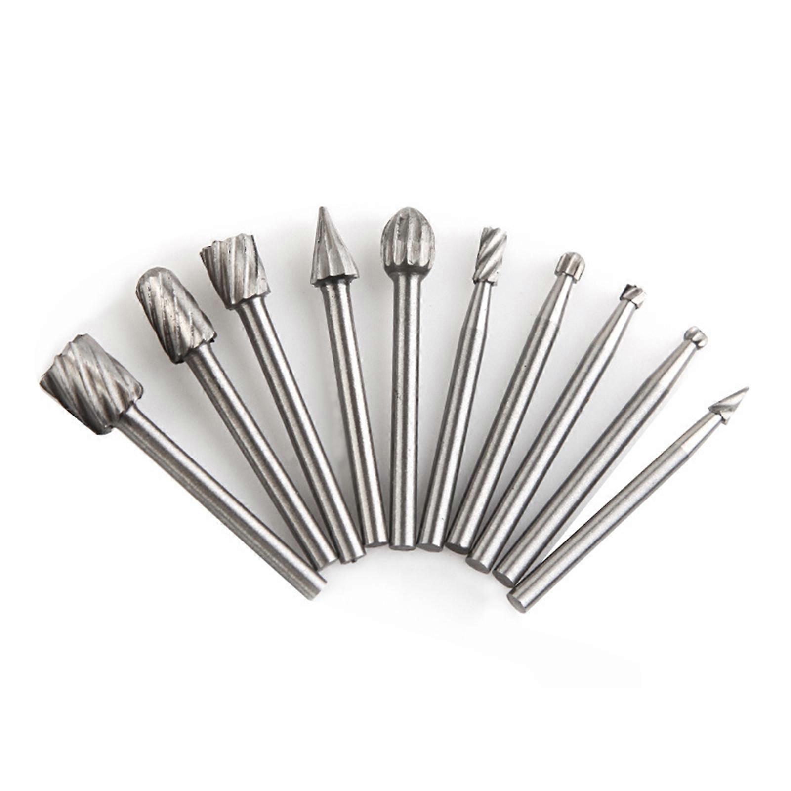 10Pcs Tungsten Carbide Burr Bits Set 1/8 Inch Shank Rotary Tool Cutting Carving Routing Drill Bits for Metal Wood Craft