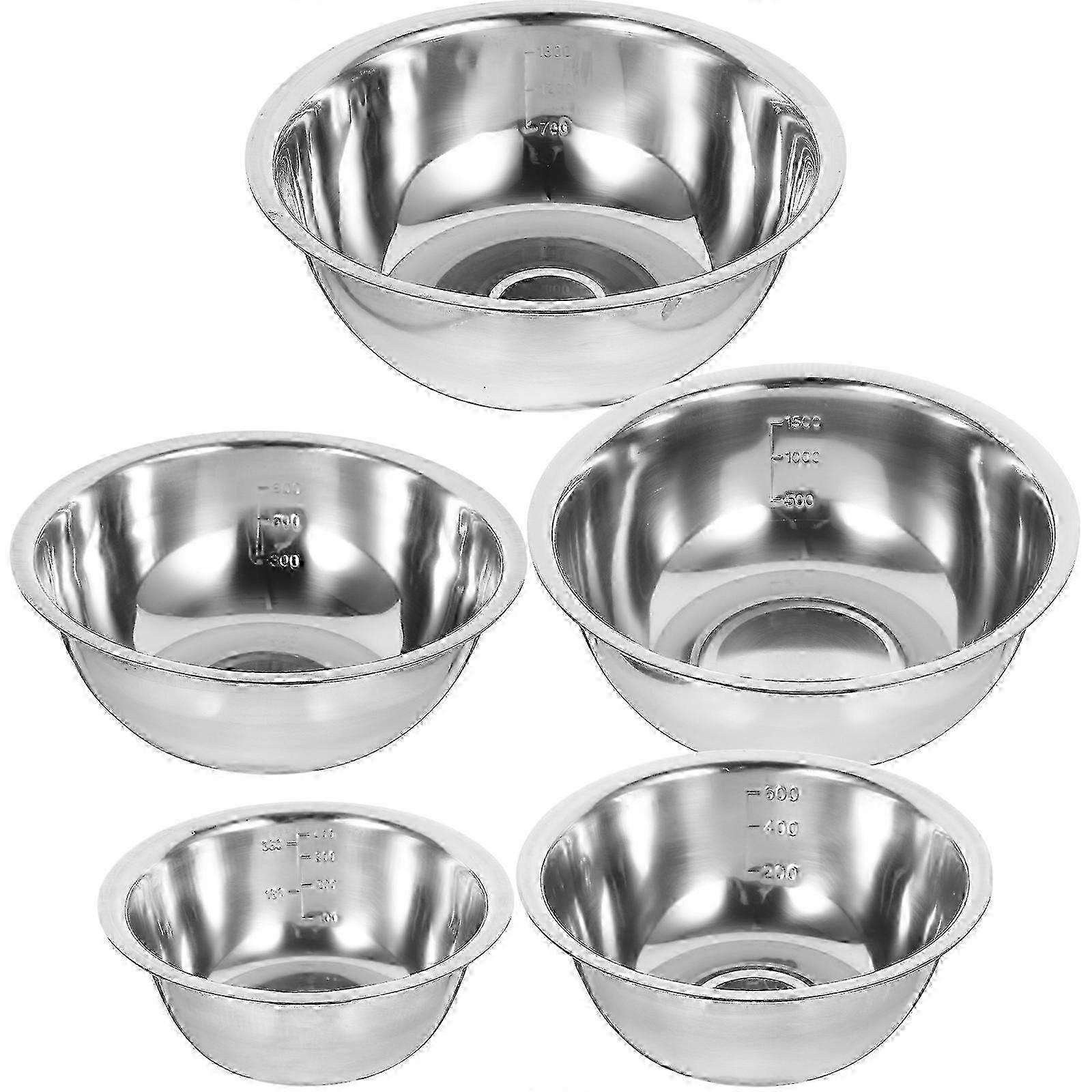 5pcs Stainless Steel Mixing Bowls with Measurement Scale for Food Prep, Salad & Baking - Silver (24x8.5cm)