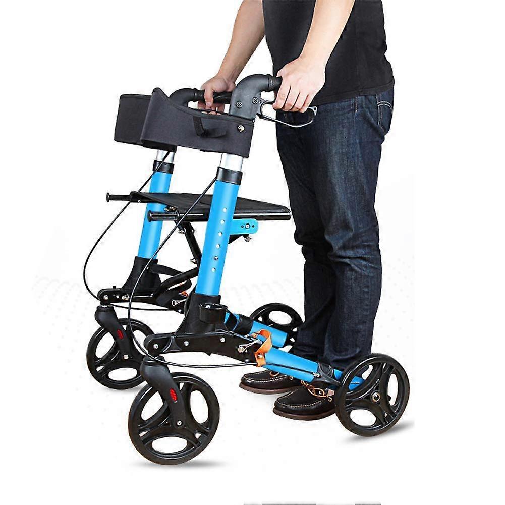 Rollator Walker with Seat, Lightweight Aluminium Folding Walker for Elderly, 4-Wheel Mobility Aid, Adjustable Height