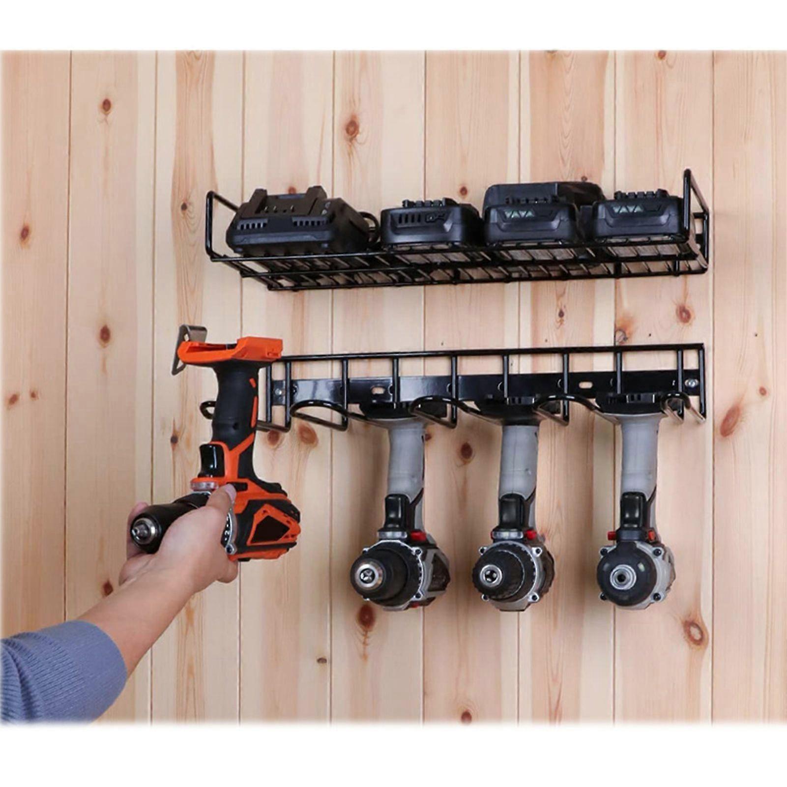 2-layer 4-slot Tool Shelf Tool Organizer Tool Rack Power Tool Storage Organizer Rack Wall Mount Tool Holder for Cordless Drill and Power Tools K/D Ass