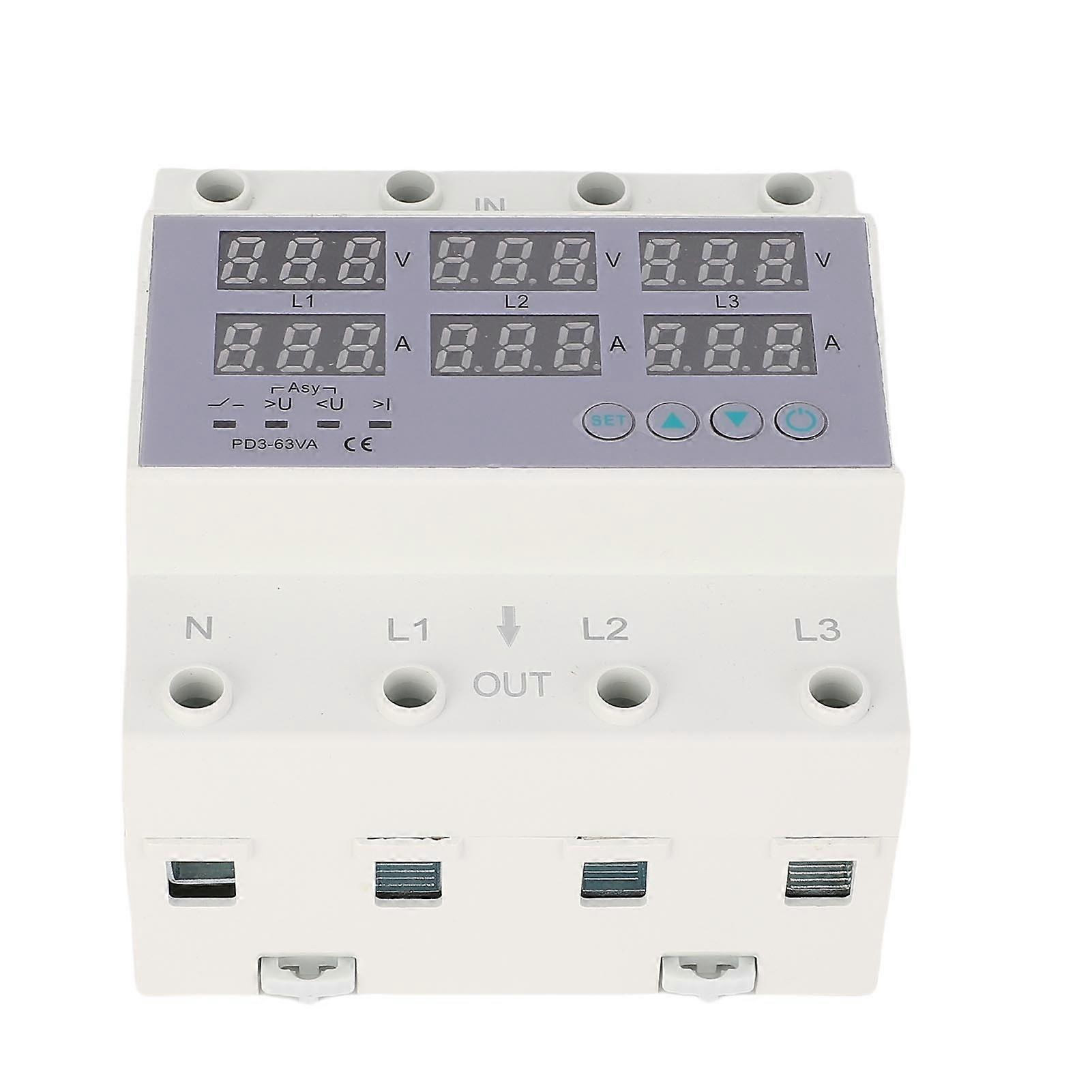 3 Phase DIN Rail Voltmeter Ammeter AC230-300V, Automatic Overvoltage and Overcurrent Protector, Electrical Panel Meter for Industrial Use
