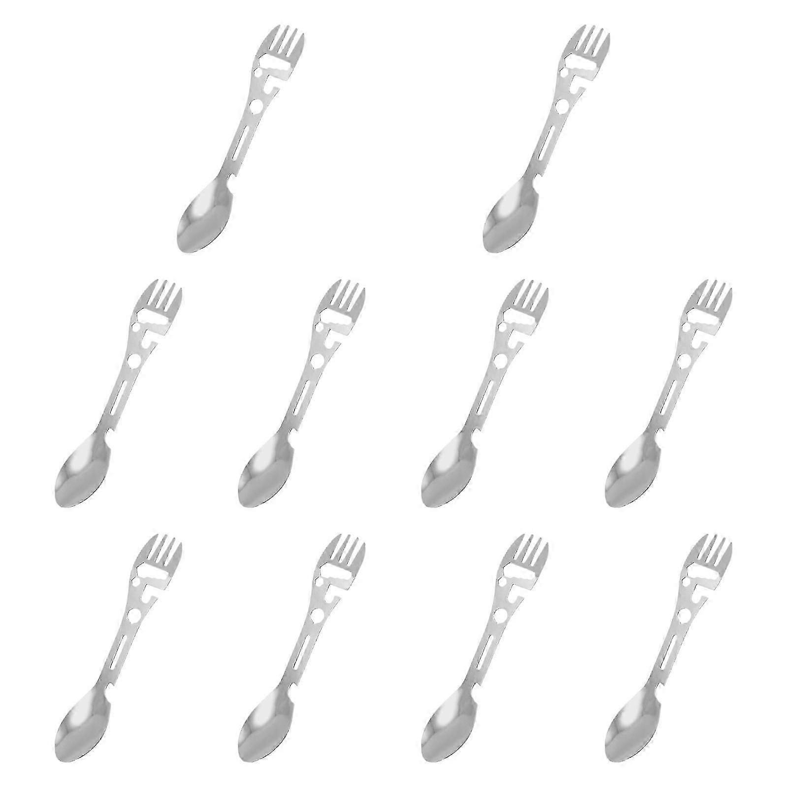 10Pcs Multi Function Camping Spork Can/Bottle Opener Flatware Wrench Camping