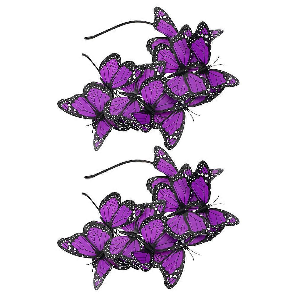 Butterfly Headband Plastic Headpiece for Decor 2Pcs Violet Party Accessory