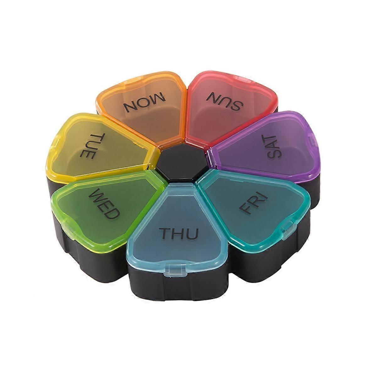 Round Portable Pill Box Medicine Planner Round Shaped Small Case Weekly Pill Organizer 7-Sided Pill