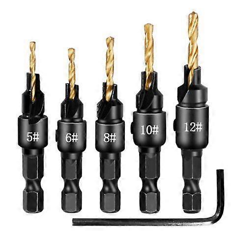 Titanium Plated Countersunk Twist Drill Bit Set Hex Shank Woodworking Hole Opener Chamfer