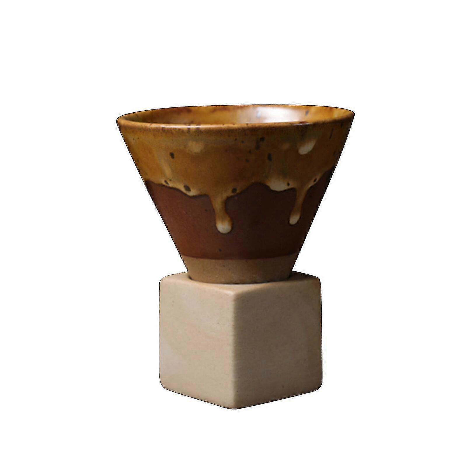 2025 Coarse Pottery Coffee Mug with Base, 200ml Creative Triangular Cone Shape Porcelain Mug