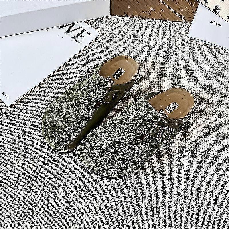 Boken Women's Leather Soft-Soled Half-Slipper Women's Outerwear Spring And Summer Casual And Fashionable Boken Lazy Bun