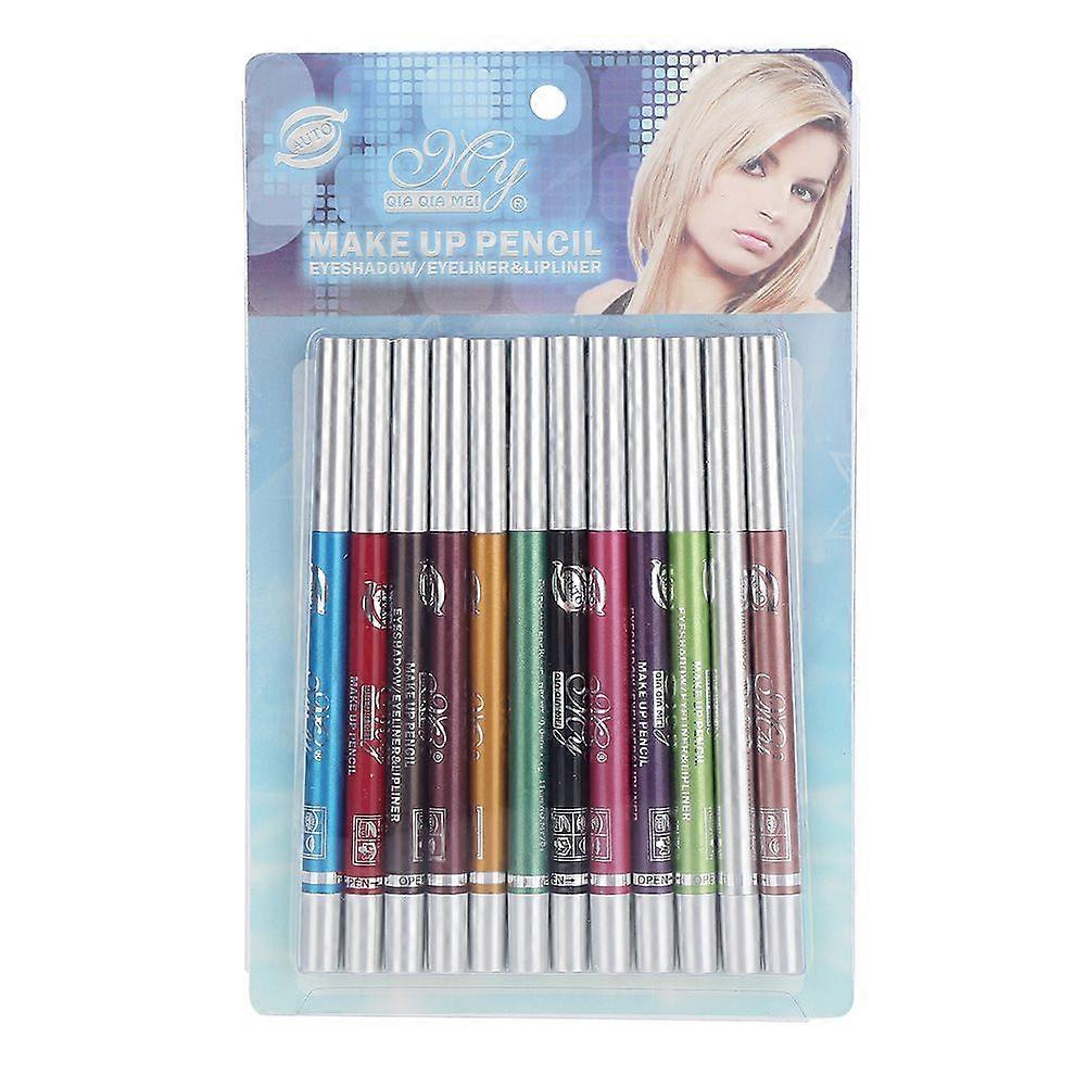 12 Farben Wasserdicht Lang anhaltender Lidschatten Eyeliner Lipliner Bleistift Kosmetischer Stift Make-up Set