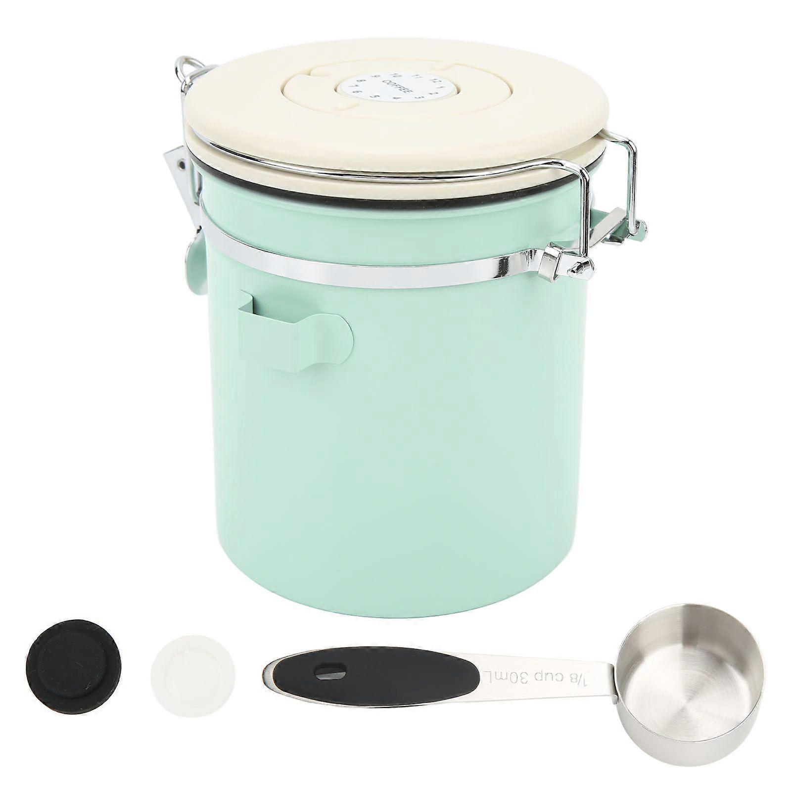 Coffee Canister Mint Green Food Grade Stainless Steel Airtight Coffee Container with Scoop Date Wheel for Tea Nuts 1.5L