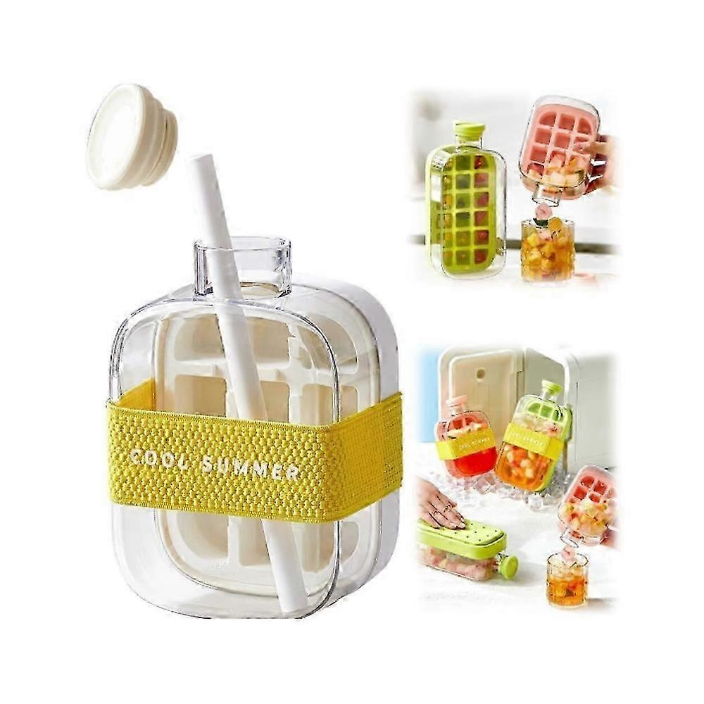2-in-1 Ice Maker Ice Cube Tray Water Bottle, Touch-free Silicone Ice Cube Tray