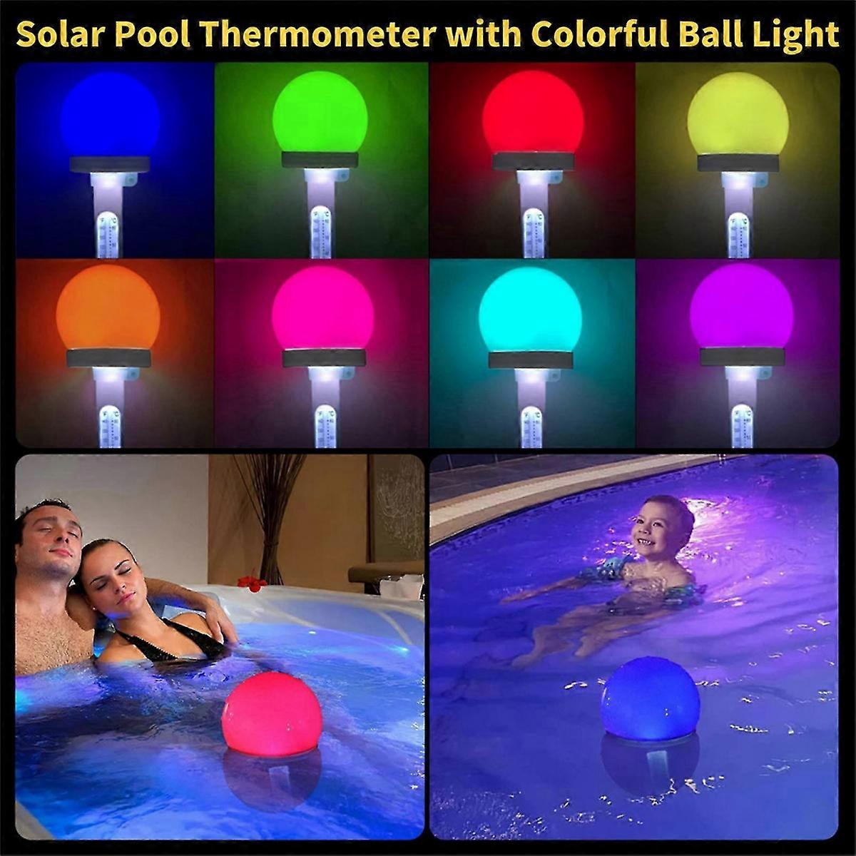 Solar Light Pool Thermometer Decorative Practical Pool Thermometer Floating for Indoor and Outdoor Swimming Pools Spas