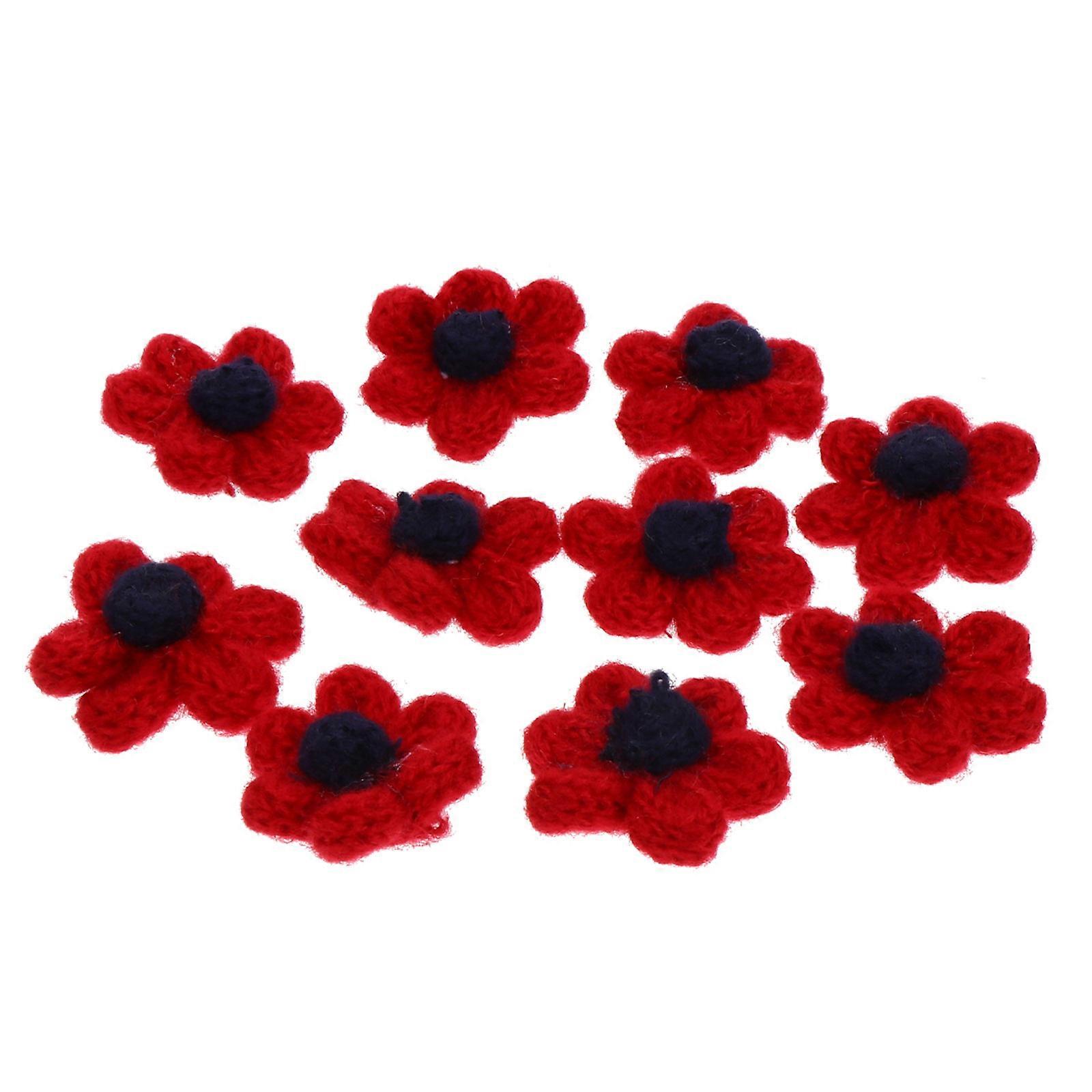 Red Wool Knitting Flower Patches for DIY Craft Materials 10Pcs Set