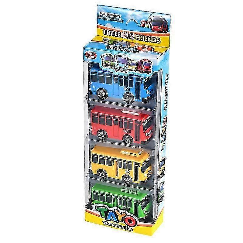 4-Piece Tayo Little Bus Toy Set with Pull-Back Action - Mini Model Cars for Children's Parties