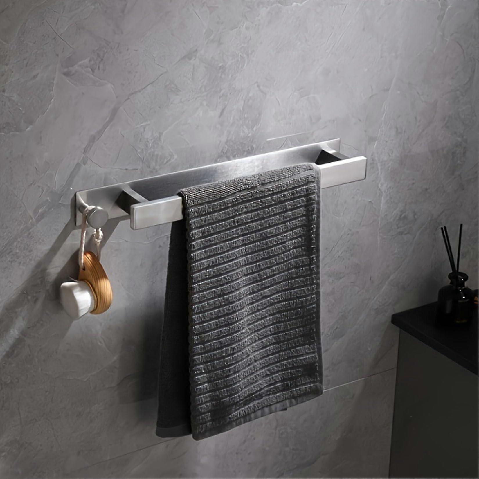 Towel Rails Wall Mounted Self Adhesive Stainless Steel Towel Rack With Hooks 40x6.5x4.5cm Black Or Silver