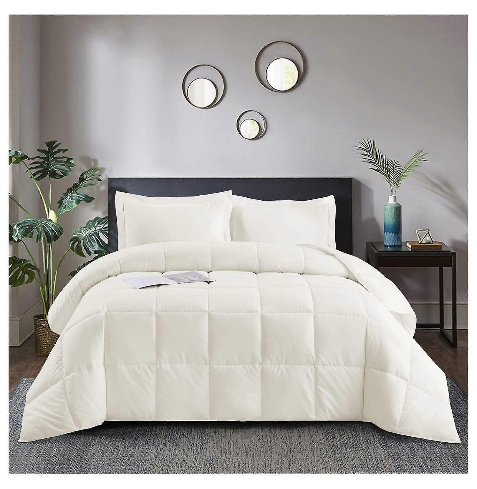 TiaGOC 3pc Down Alternative Comforter Set compatible with King/Cal King - All Season Reversible, Super Soft, Fluffy, Ivory