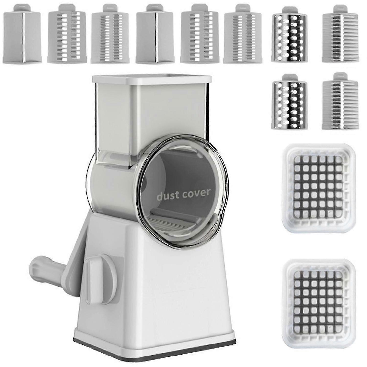 6-in-1 Multipurpose Rotary Cheese Grater with Handle - Easy to Use, Space-Saving, Non-Slip Kitchen Tool for Slicing, Shredding, and Grinding