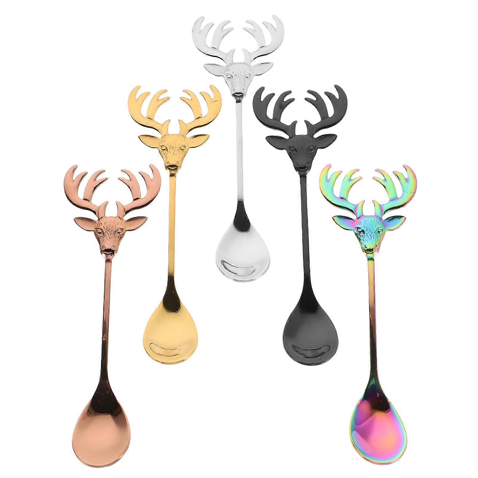 Multi Color Reindeer Handle Stainless Steel Coffee Spoons For Christmas Party Table Decorations 15Pcs Fun Stirring Utensils For Desserts And Beverages