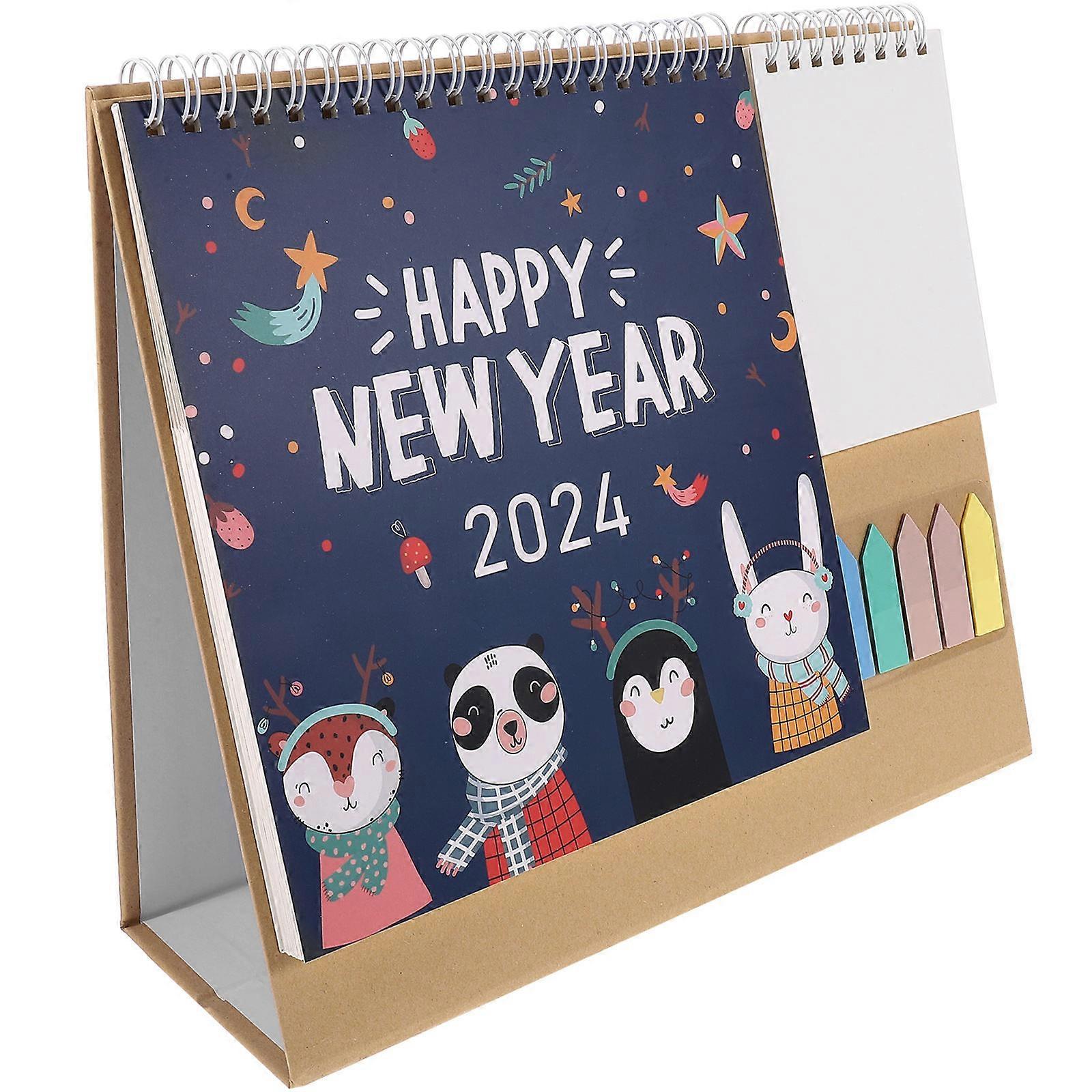 Delicate Standing Desk Calendar 3Pcs Classic Design For Study And Office Use 2024 Multi Color