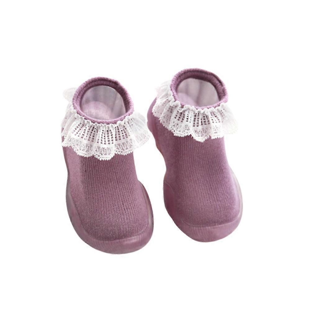 Baby Floor Socks Non Slip Purple Lace Socks for Toddlers 3Pairs Set