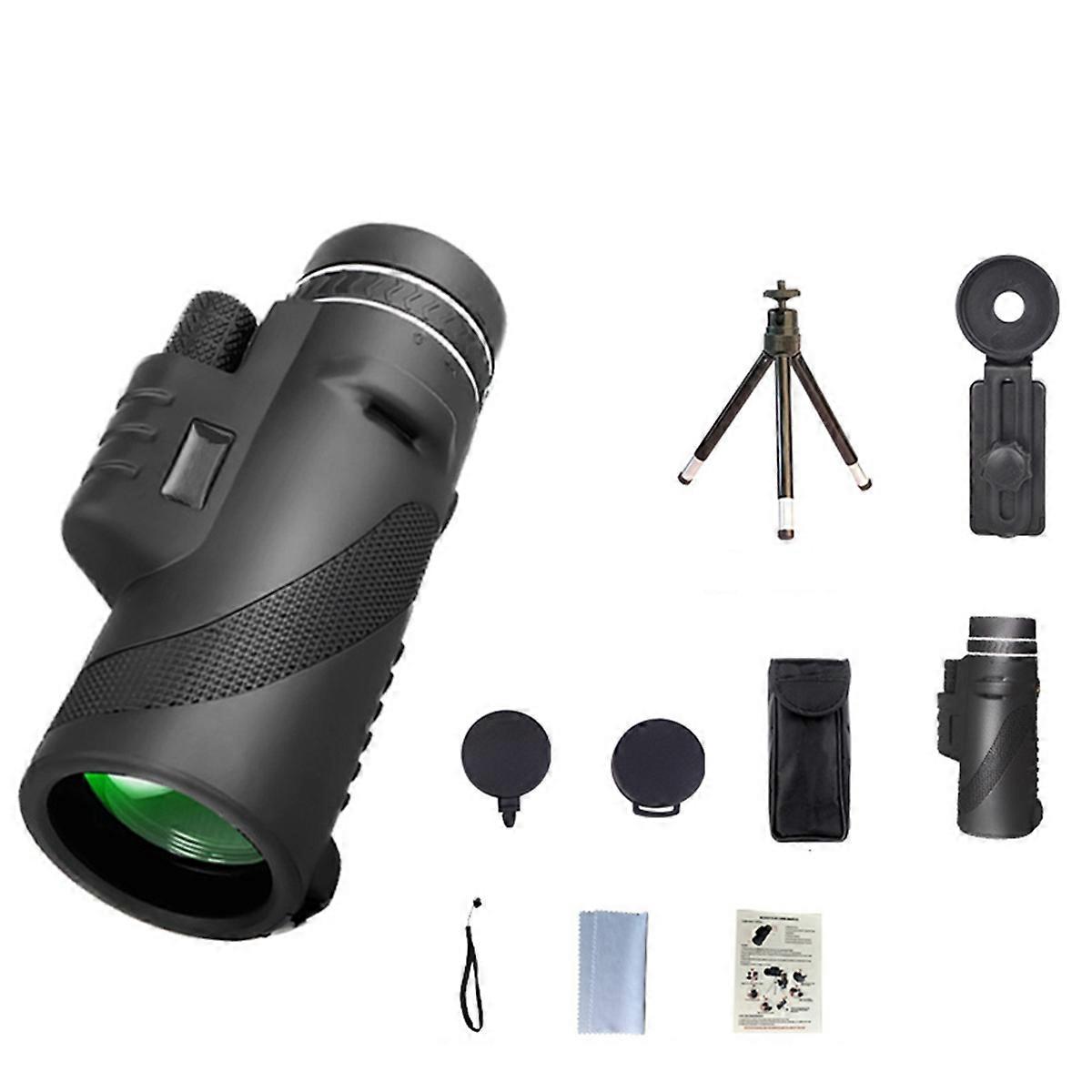 80X100 HD Monocular Telescope with Smartphone Adapter Tripod