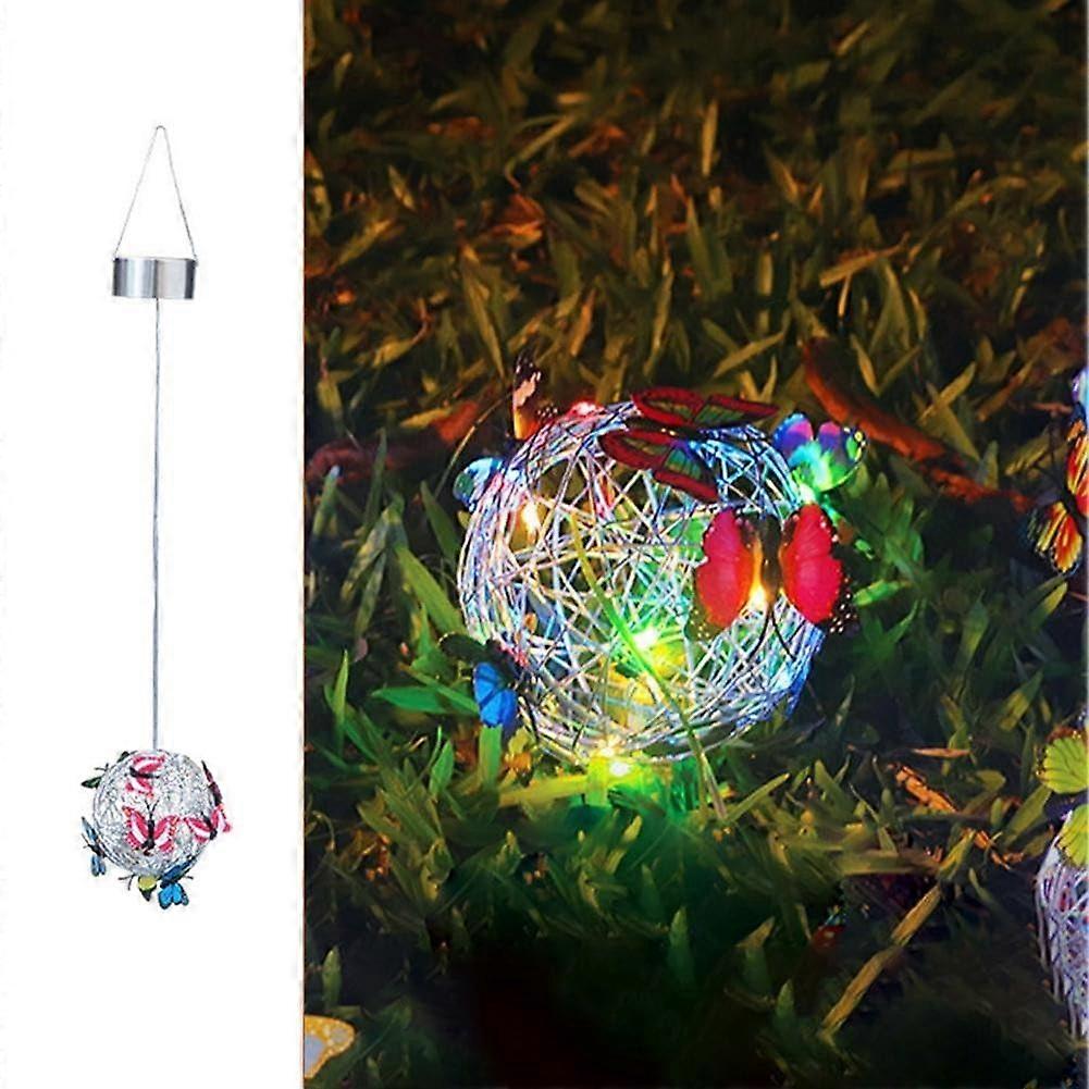 Butterfly Pendant Solar Light Mesh Orb Design For Garden Pathways And Outdoor Spaces Colored Light