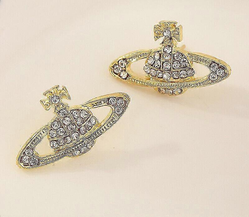 Crystal Saturn Heart Orb Drop Dangle Stud Pendientes Rhinestone Silver Gold