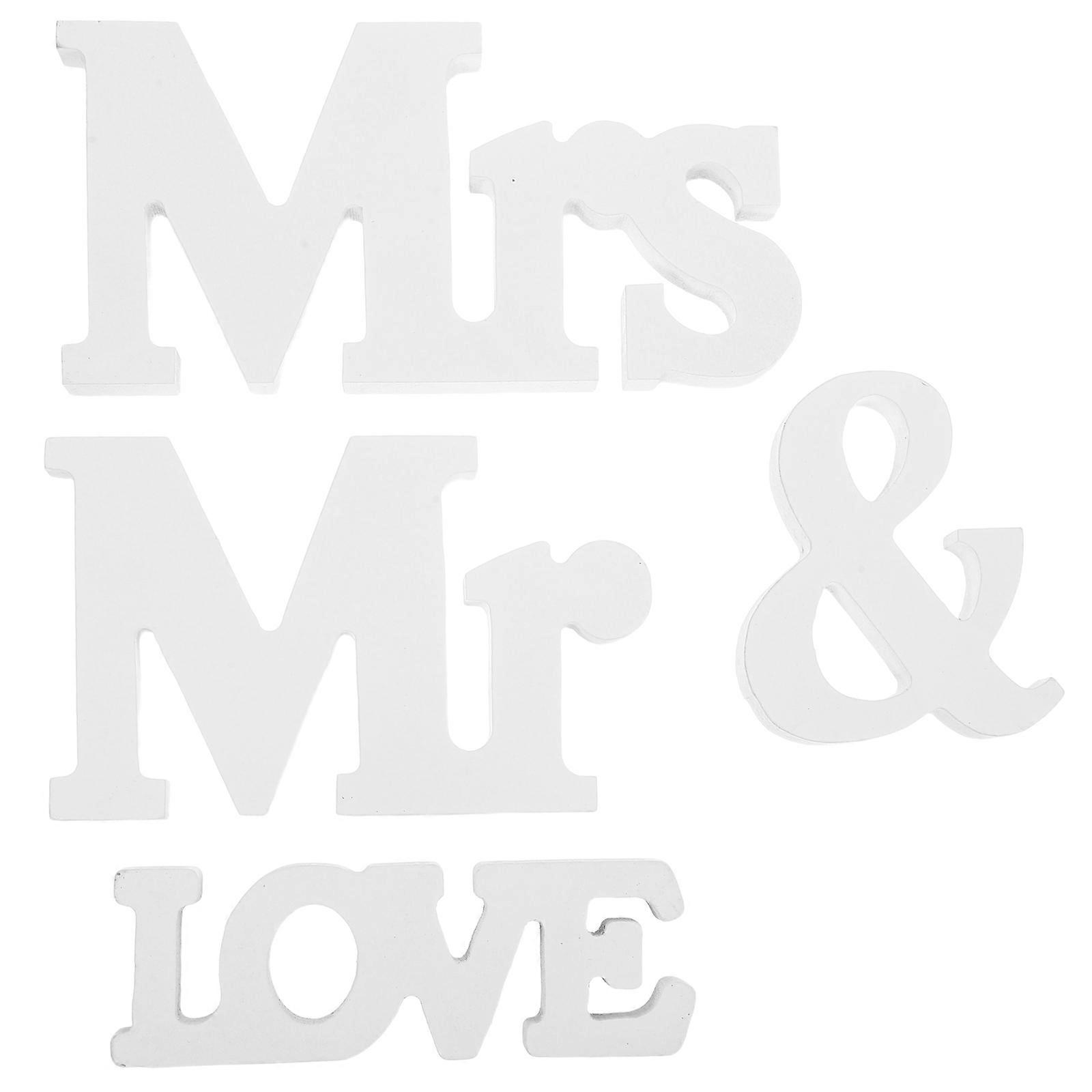 Rectangular White Wooden Mr And Mrs Wedding Table Signs For Reception Centerpiece And Backdrop Decoration