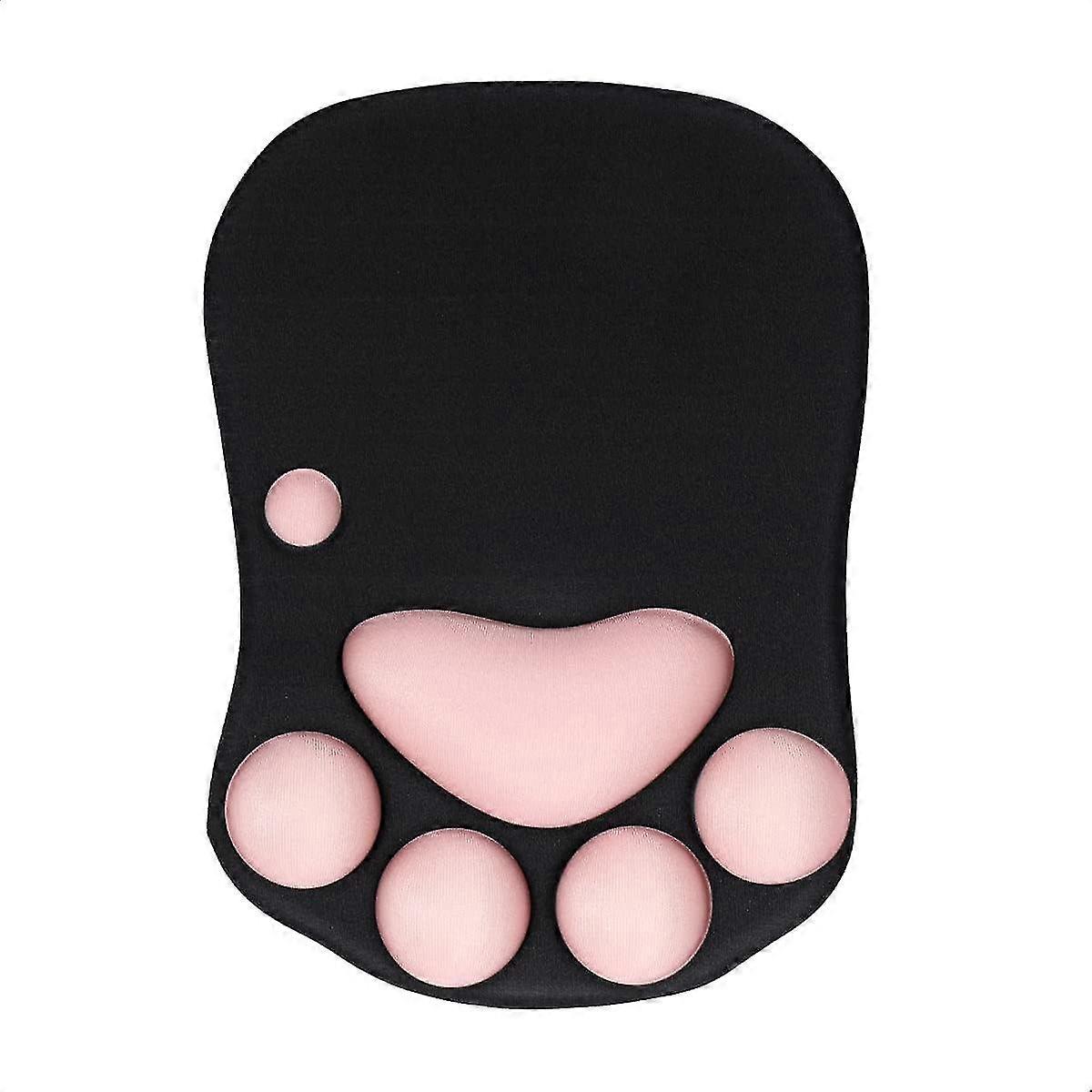 Cute Mouse Pad Wrist Support, Cat Paw Mouse Pad for Computer Non Slip Gaming Mouse Pad Smooth Ergonomic Mouse Pad with Wrist Rest Support, Black+Pink
