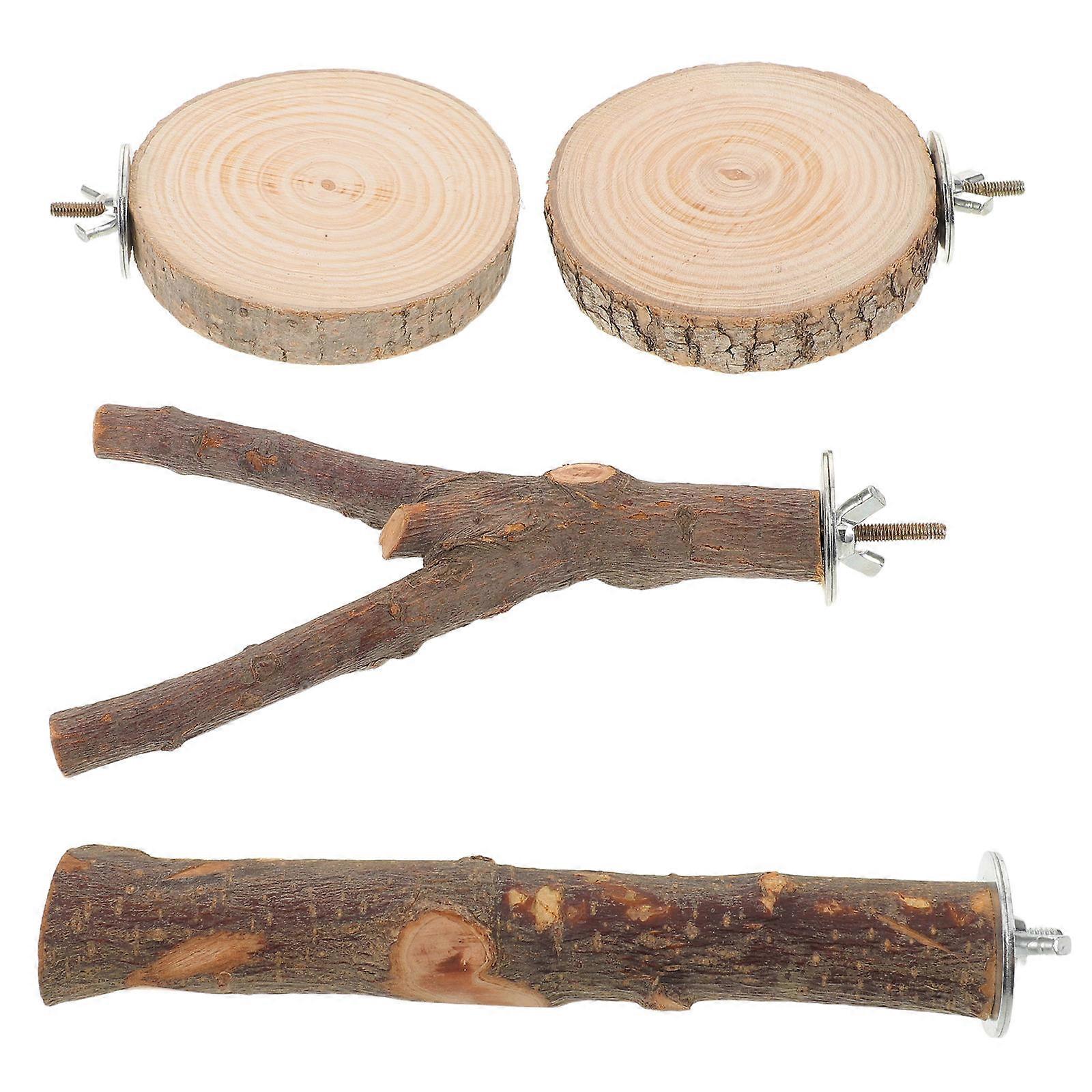 Bird Perch Stand Wood Platform for Large Birds with 1Set Parrot Claw Grinding Stick