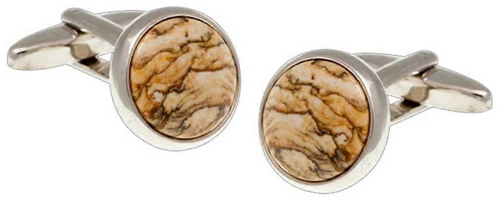 David Van Hagen Jasper Round Cufflinks - Beige/Silver