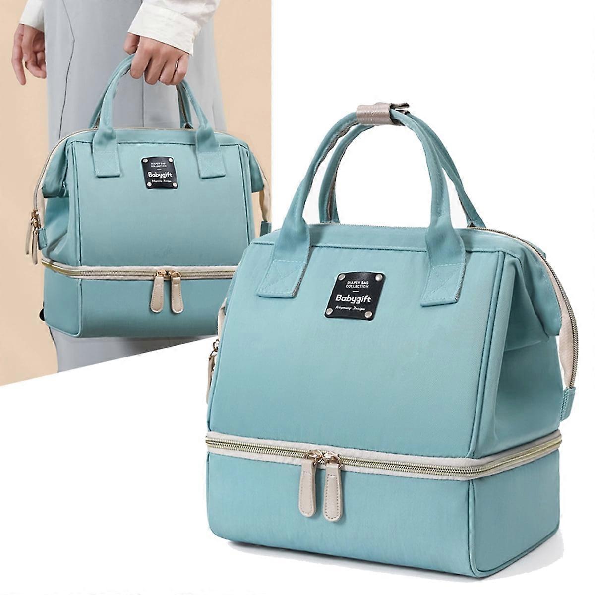 Zipper Closure Breastmilk Backpack Leakproof Double Layers Travel Portable Large Capacity Backpack,Blue