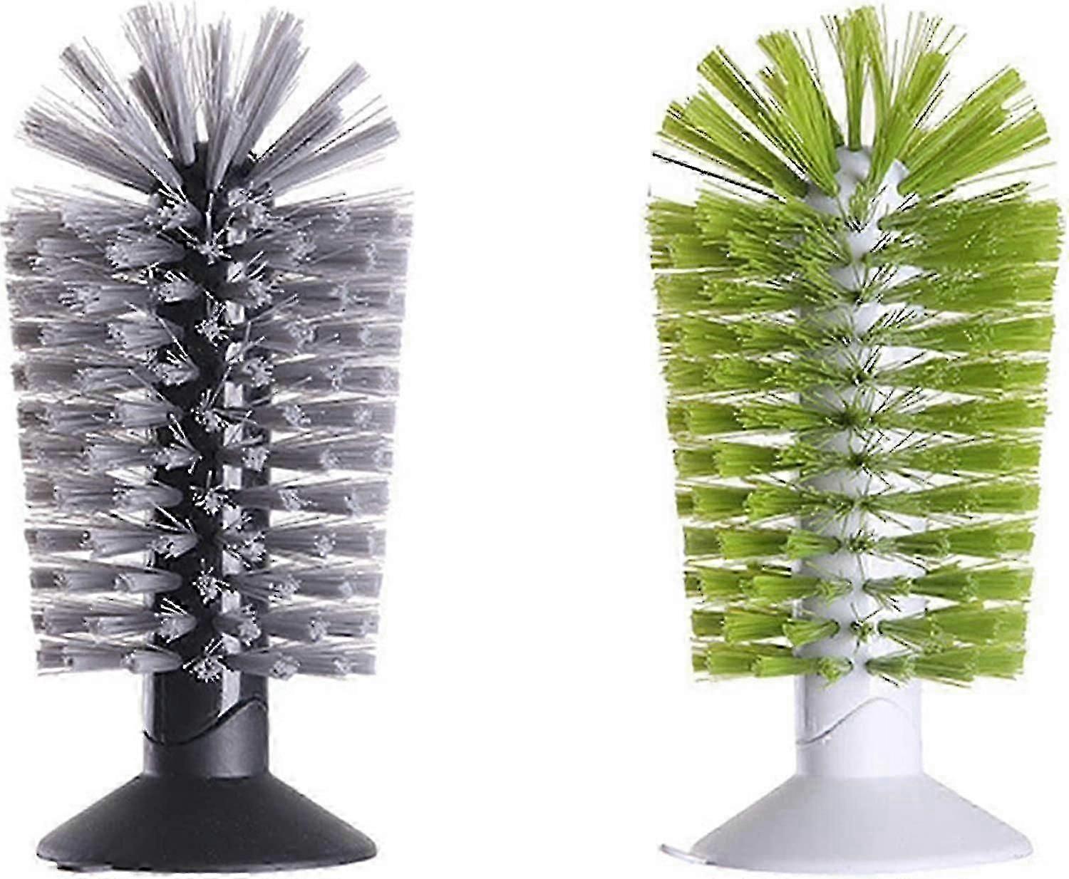 Exquisite 2 PCs Bottle Cleaning Brush with Suction Base Green and Grey