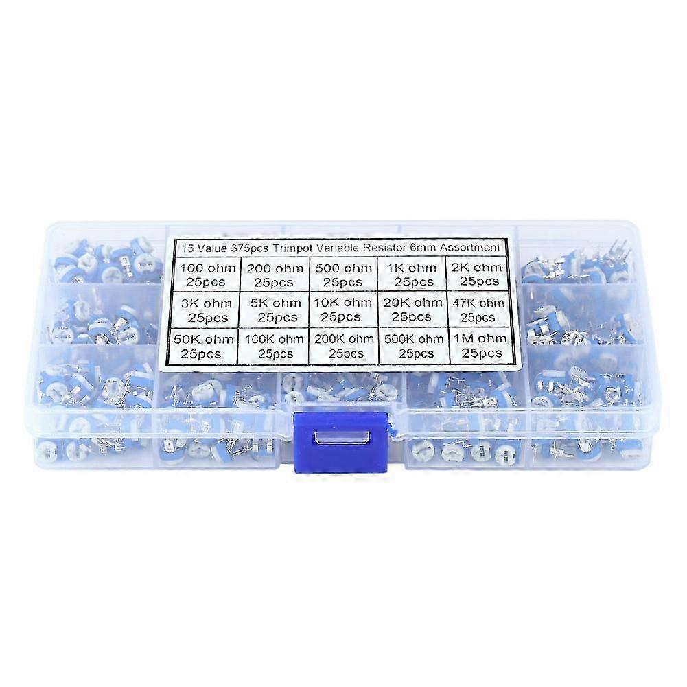 375Pcs 15 Values Potentiometer Variable Resistor Assortment Kit with Box