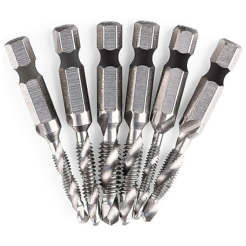 6pcs Drill Tap Set Hex Shank Sae Combination Drill And Tap Bit Set Hss 4341 Screw Tap Deburr Drill (haoyi